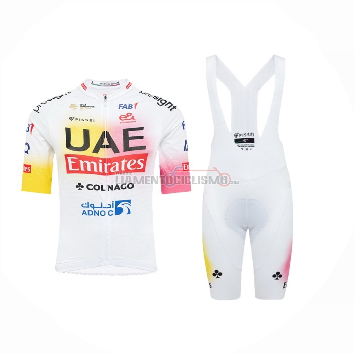 2024 Abbigliamento Ciclismo UAE Rosa Giallo Manica Corta e Salopette